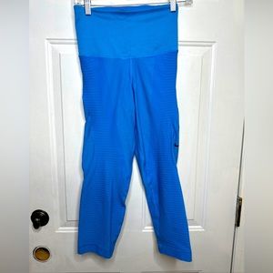 Womens Nike Dri Fit Sz Medium Leggings Ribbed Training High Waisted Blue.